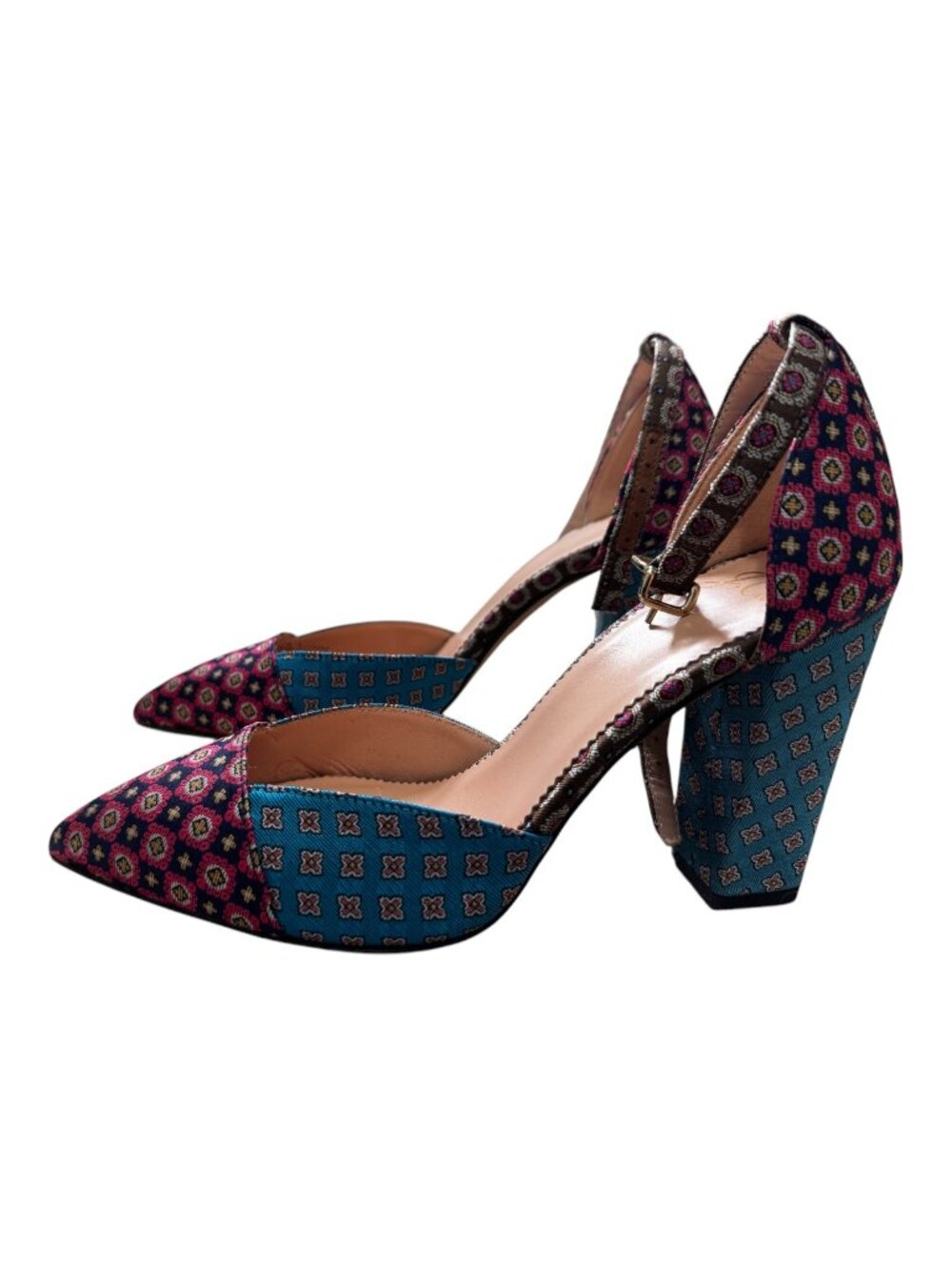 J.Crew Collection Mixed Silk Tie Ankle-Strap Pumps Size 5 Made in Italy